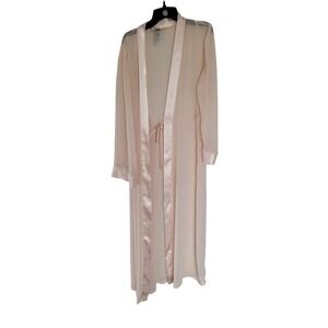Delicates Peach Chiffon Embroidered Full Length Kimono Robe Sheer Lingerie S #19